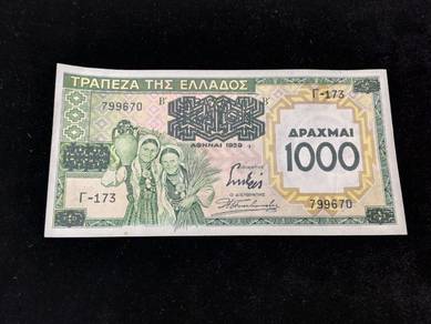 Greece 1000 Drachmai 1939 P-111  AU