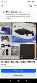 PS4 Slim 1 Tera, 2 Controller, 1CD GTA5