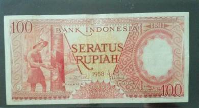 Indonesia 100 rupiah Banknote 1958 X series avf