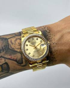Custom Seiko Mod 36mm Double Diamond Gold DateJust