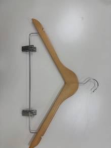 Wooden Clothes Hanger with Metal Clips