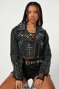 Forever 21 Studded Denim Moto Biker Jacket Gothic