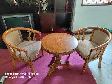 Wooden Coffee Table with 2 Chairs