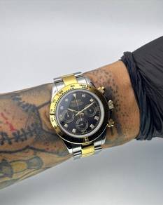 Custom Seiko Mod 39.5mm 2-Tone Gold Black Diamond