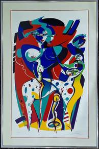 Large Framed Abstract Figurative Art Screen Print