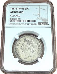 1887 Straits, Queen Victoria 50 Cents NGC AU Clean