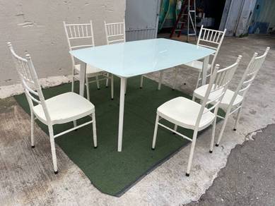 PK103 Meja Makan 1 + 6 Set Dining Table White