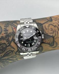 Custom Seiko Mod 40mm Bruce Wayne Grey Black GMT