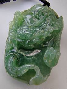 Ice Green Burma Jadeite Jade Dragon Pendant Type A