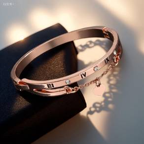 Rose Gold Roman Numeral Bangle For Women With Hear