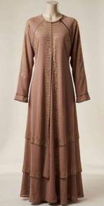 Dress Muslimah Mewah Coklat Emas - Saiz 56 XXL