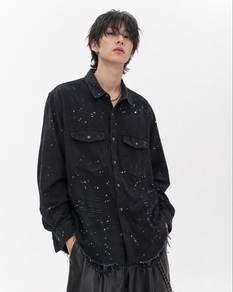 Forever 21 Men Distressed Paint Splatter Overshirt