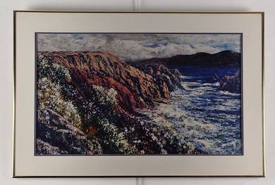 Framed Vintage Coastal Cliffs Lithograph Print