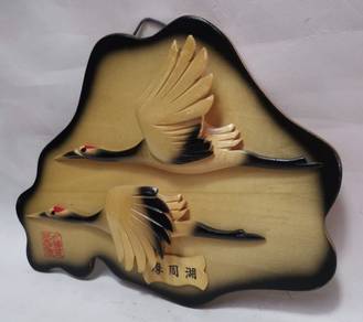 Japanese , carved wooden , flying ranes, wall orna