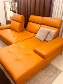 L-shaped Full Cow Leather Sofa - Burnt Orange