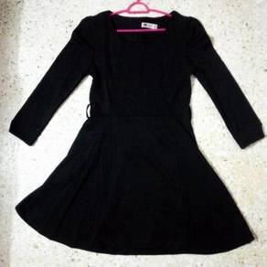 Black long sleeve skater dress office formal OL
