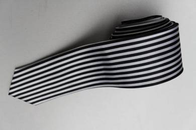 SLIM Black White #10 Top Quality Striped Neck Tie