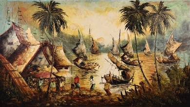 Oil Painting - Balinese Fishing Village Sunset