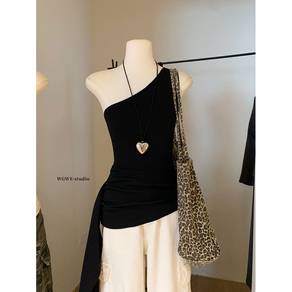 Black One Shoulder Ruched Top