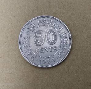 Syiling lama 50 cents Queen Elizabeth 1954