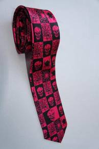 SLIM Halloween Skull Spider Punk Pink Neck Tie