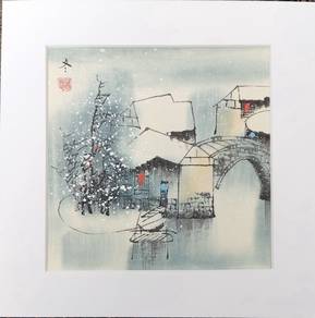 Clearance Watercolor-Winter Lantern Bridge