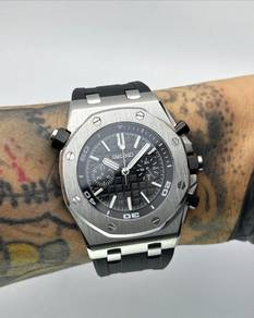 Custom Seiko Mod 46mm Black AP ROO Quartz Chrono