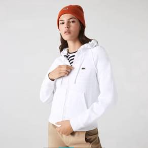 LACOSTE Women’s Hooded Cotton Blend Fleece Zip Swe
