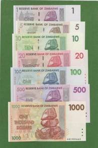 ZIMBABWE set 1-5-10-20-100-500-1000 Dollar 2007