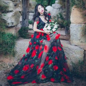 Black rose flower prom maxi dress gown RBP0222