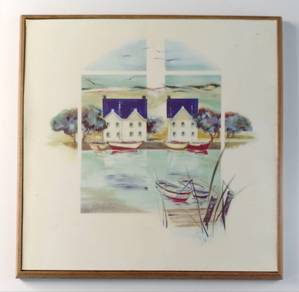 Twin Houses by the Water Lithograph