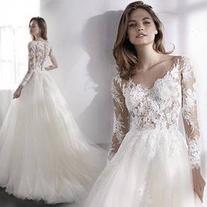 White long sleeve wedding bridal dress gown RB1417