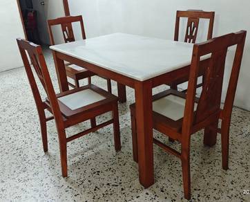Wooden Marble Dining table and 4 chairs