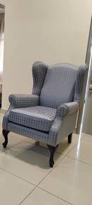 Wingback Armchair Grey Fabric – Good Condition