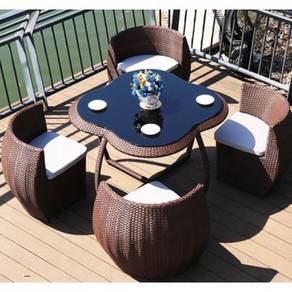 BROWN Balcony Table and Chair Set Round Shape