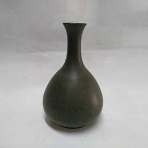 Old Japanese bronze vase with green patina surface