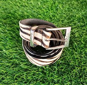 Leather stripe belt with buckle 