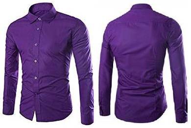 F0530 Dark Purple Plain Formal Long Sleeve Shirt