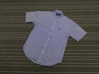 Ralph Lauren KEMEJA PETAK biru putih saiz L