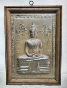 Copper Repousse Buddha Plaque Buddha and Inscripti
