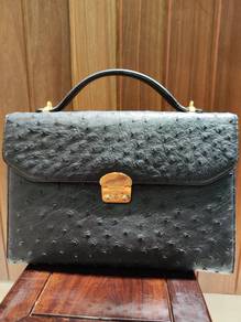 Ostrich leather business handbag