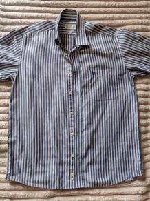 Striped Button-Up Shirt Baju blouse lelaki