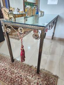 Glass Table with Ornate Metal Frame