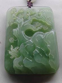 Liontin Giok Jadeite Jed Hijau Ais Burma Asli