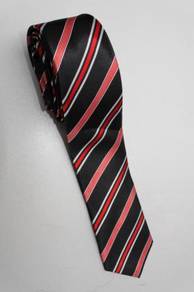 SLIM Black Red White Top Quality Striped Neck Tie