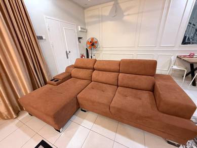 Brown L-shaped Sectional Sofa with Cup Holders