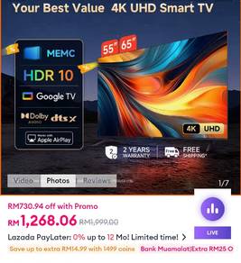 Tv Xiaomi A 55 inci Google Tv 4K HDR Warranty 2 Yr