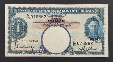 BOC of currency Malaya KGVI 1 dollar 1941 N10