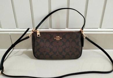 ORIGINAL Coach Signature Monogram Pouch Bag Brown 