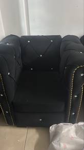 Black Tufted Armchair with Crystal Accents